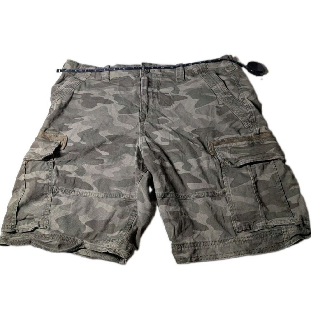 Mens Camo Cargo Shorts Size 38 Green Military Utility Cotton Stretch Y2K Gorpcor